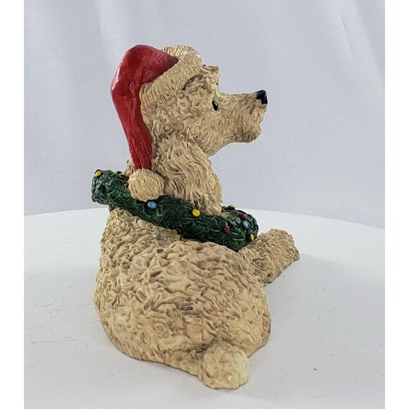 Vintage Resin Poodle Christmas Santa Hat Wreath Figurine - Picture 2 of 5